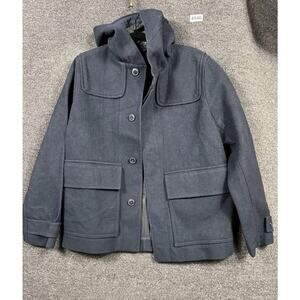 Gap Wool Coat Womens Small Blue Hooded Lined Short Jacket Deep Navy Fall Winter